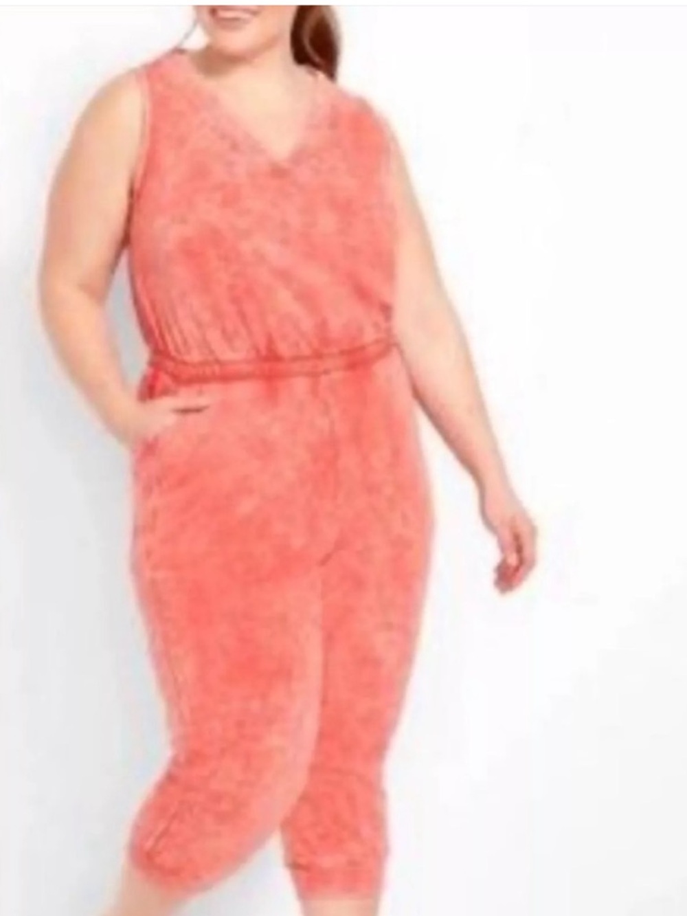 NWT Lane Bryant Livi Active v neck tie dye French terry jumpsuit
